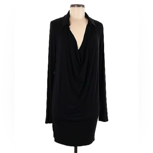 Free People Dresses & Skirts - Free People Plunge Low Collar Neckline Knit Sweater Classic Black Midi Dress L